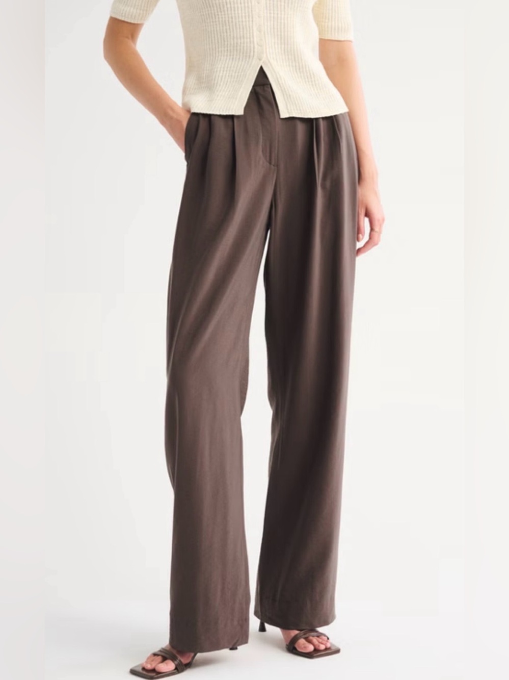 Abercrombie Sloane Lightweight Crepe Tailored Wide Leg Pants Brown Size 31 Short
